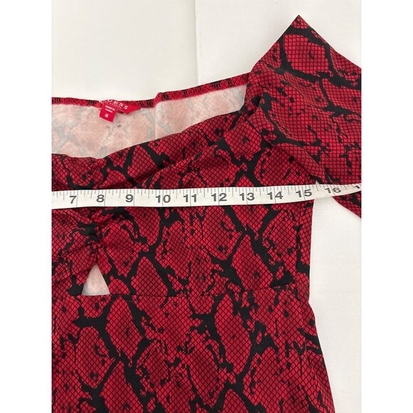 Guess Bodysuit M Red Snake-Print Deep V Sweetheart Neckline Cutout Y2K Clubwear - Picture 8 of 16